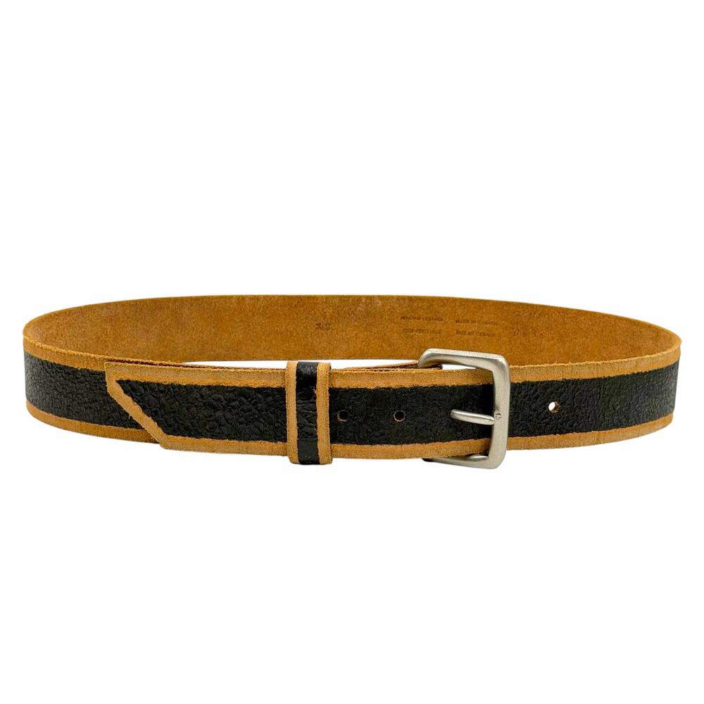Vintage 90s Grunge Textured Black Beige Leather Suede Raw Edge Mens Belt 34